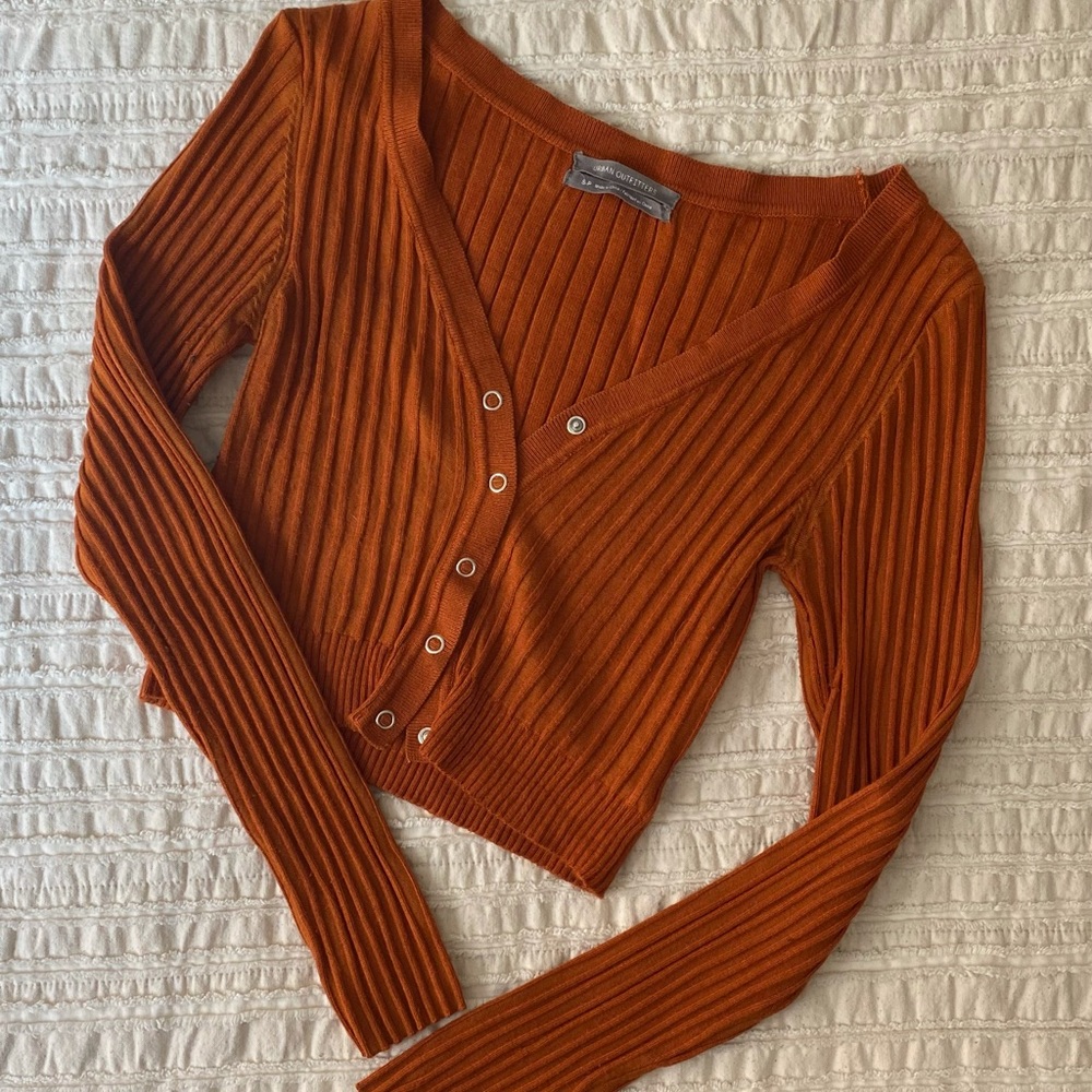 Burnt Orange Button Front Cropped Sweater